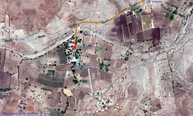 Aerial view showing the local road route to Narayan Maharaj's temple.