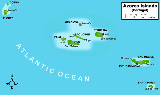Map of the Azore Islands. Portuguese Territory.