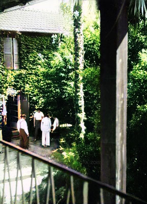 1952 Locarno : Baba doing exercises in the garden next to Hedi's home. Image colourized by Anthony Zois.