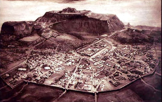 Pavagadh mountain and temples viewed from Champaner & Fort.