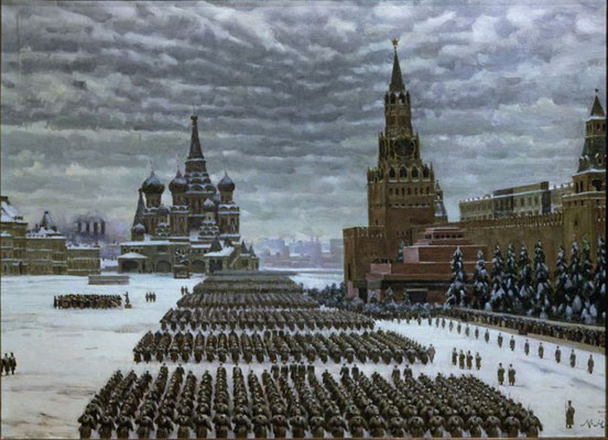 Soviet troops parading in Red Square, Moscow