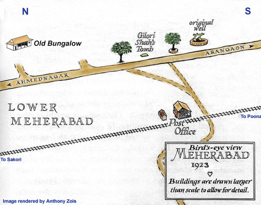 1923 : Area settled by Meher Baba, later known as Lower Meherabad. Image edited by Anthony Zois.