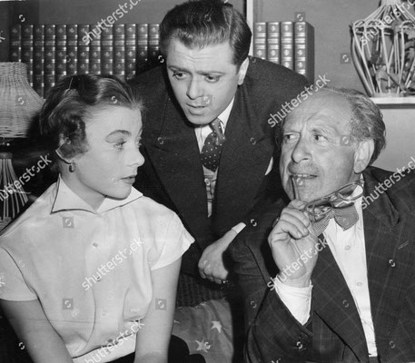 ( l-r ) Geraldine  McEwan, Richard Attenborough and Martin Miller in a dress rehearsal scene from Sweet Madness at the Vaudeville Theatre, London -Courtesy of Shutterstock-editorial-1110850a