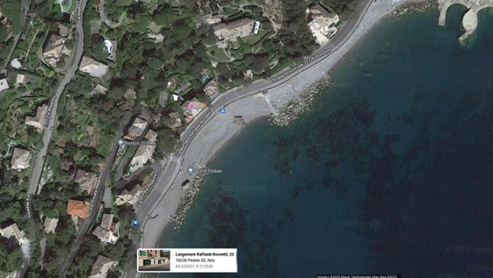 Rose marker indicates the location of the house Pedale - satellite image