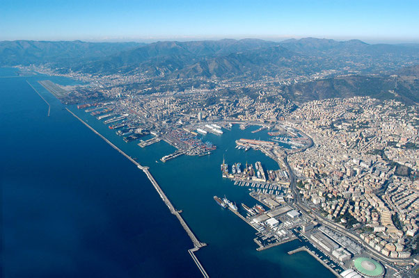 Aerial view of Genoa Port. 