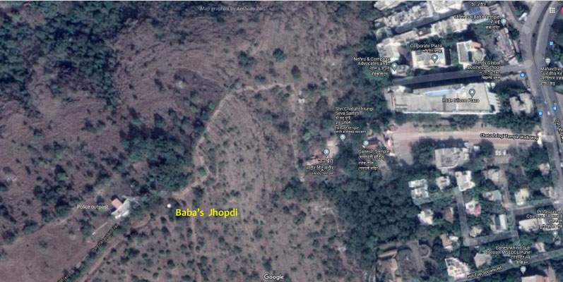 Aerial view of the Jhopdi's location on Chaturshringi Hill, Pune