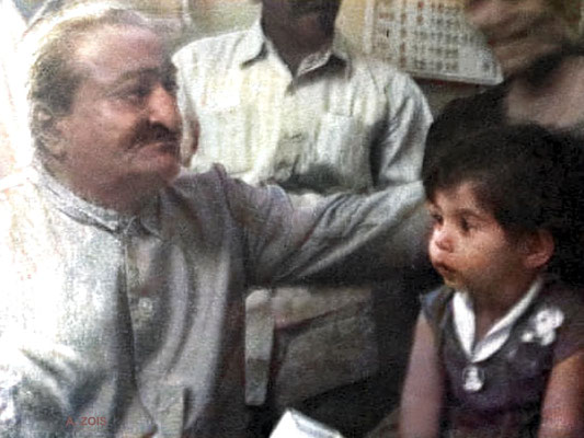 Meher Baba with baby Mehera. Image rendered by Anthony Zois.