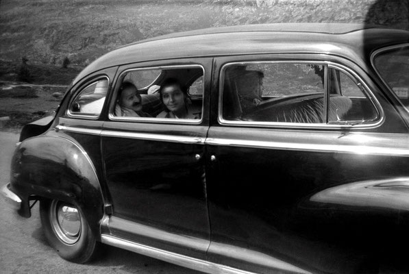 Switzerland - 6th August 1952 ; Meher Baba & Mehera Irani recovering from the accident in the USA, Mani Irani is also seated in the back. Photo possibly taken by Irene Billo.