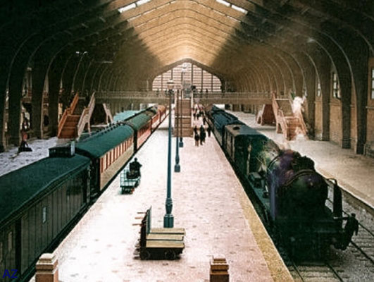 Gare St. Lazare Railway station - platform interior. Image coloured by Anthony Zois.