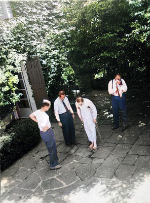 1952 Locarno : Baba doing exercises in the garden next to Hedi's home.  Image rendered by Anthony Zois.