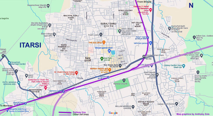  Greater Itarsi map showing Baba's train route. Map graphics by Anthony Zois.