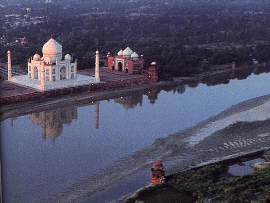 View of the Taj Mahal and Mosque - looking west along the Yamuna River