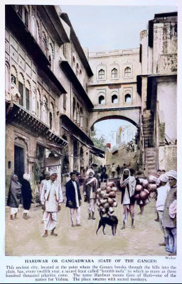 1938 Print of the India City of Haridware Street, Hardwar. Image rendition by Anthony Zois.