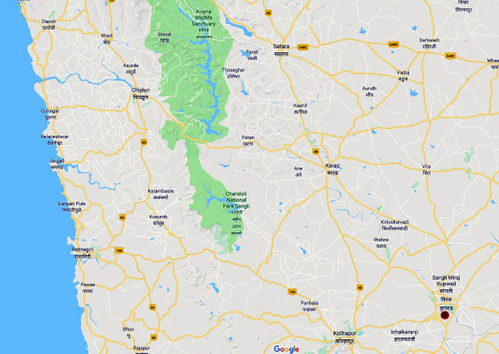 Sangli ( closer view ) marked in red on map