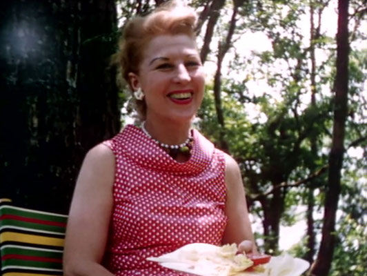 1956 ; Marion having lunch at the Meher Center during Meher Baba's visit. The images were captured by Anthony Zois from a film by Sufism Reoriented of this visit.