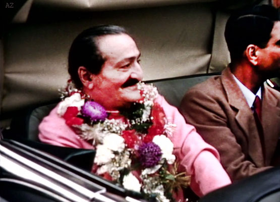 1956 ; Meher Baba and Eruch Jessawala  at Idlewild Airport, New York in the Florsheim's car having arrived from India & Europe.
