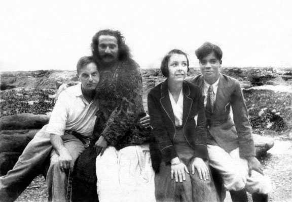 MSI Collection : East Challacombe, England - 1931; L-R  Herbert Davy, Meher Baba, Zilla Cluse & Agha Ali