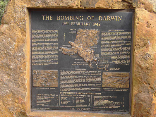 "Bombing of Darwin" plaque in 1942 by the Japanese during WW2