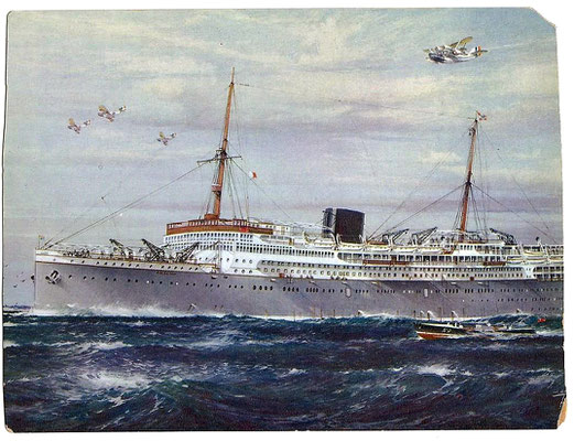 Postcard - front ; of the S.S.Baloeran, dated January 7th 1933, message written by Meher Baba on the back.