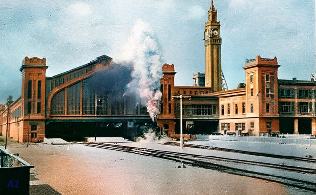 Cherbourg Railway Station, France. Image coloured by AZ.
