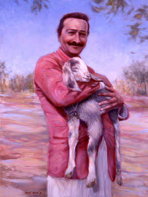 2001 -#1 ; Baba Holding Goat - Oil - 40"x30"  - Courtesy of Bobby Currivan