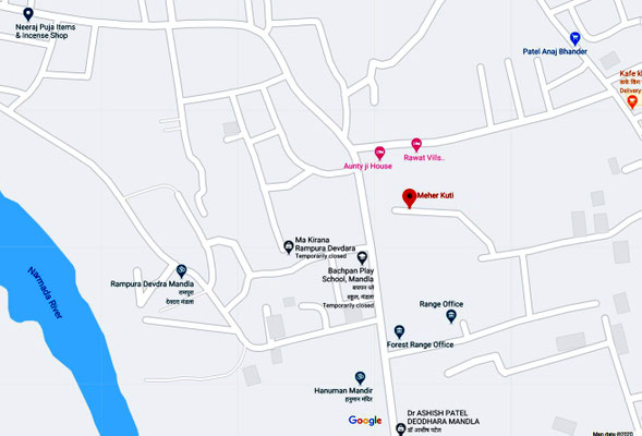Mandla's suburb 'Deodhara' showing where Meher Kuti is located.