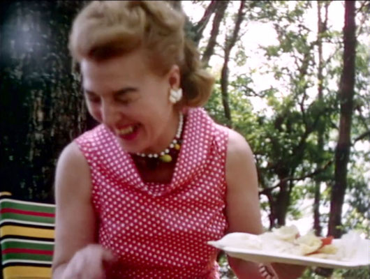 1956 ; Marion having lunch at the Meher Center during Meher Baba's visit. The images were captured by Anthony Zois from a film by Sufism Reoriented of this visit.