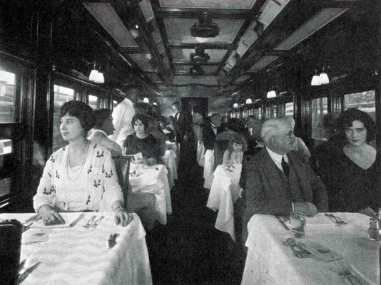 1930s - Interior of the "20th Century" train's dining wagon . Courtesy of Larry Karresch.
