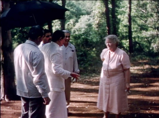 1956 ; Meher Center, Myrtle Beach, SC. ; Meher Baba with Elizabeth Patterson and his men mandali. The images were captured by Anthony Zois from a film by Sufism Reoriented.