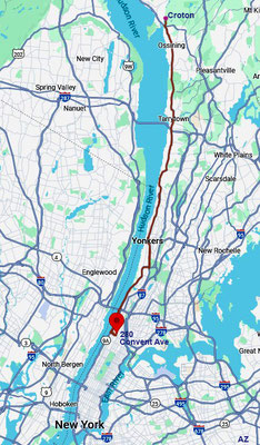 Map shows the road route from Croto to Dr. Frederick B. Robinson, at 282 Convent Avenue
