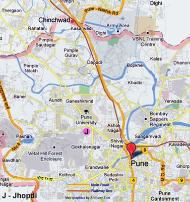 Map : Chinchwad - Poona ( Pune ), India. Map courtesy of Google maps & Graphics by Anthony Zois.