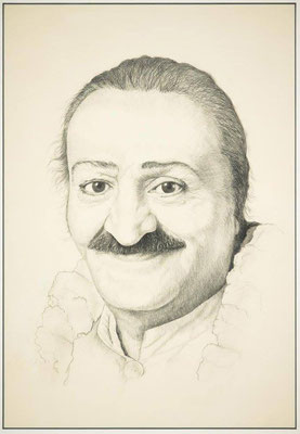 Pencil drawing of Meher Baba, 1954
