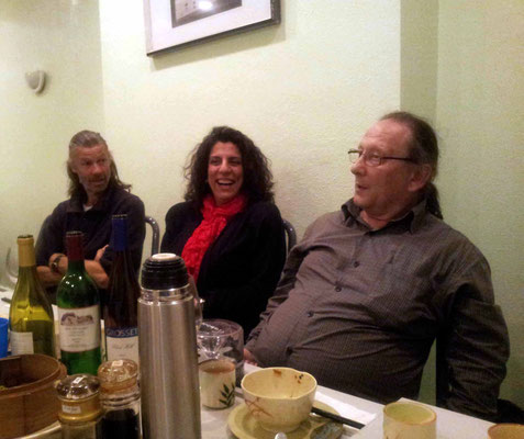  John Hunt, Yolanda Koumidou & Jim Miskias at a restaurant. Photo taken by Anthony Zois