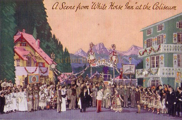 A postcard depicting a scene from 'White Horse Inn' at the London Coliseum in 1931