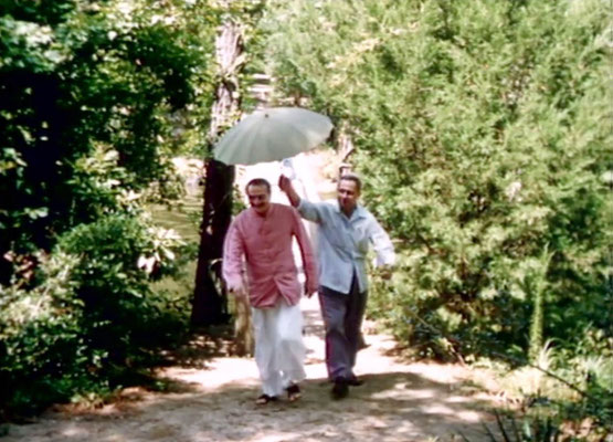 1956 ; Meher Center, Myrtle Beach, SC. ; Meher Baba walking across the Center's bridge. The images were captured by Anthony Zois from a film by Sufism Reoriented.