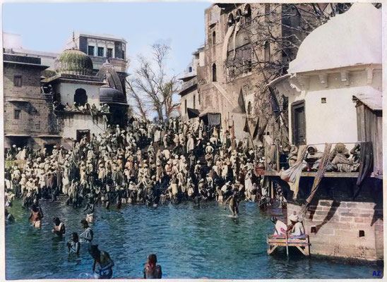 1880s : Main bathing Ghat, Hardwar, India. Image rendition by Anthony Zois.
