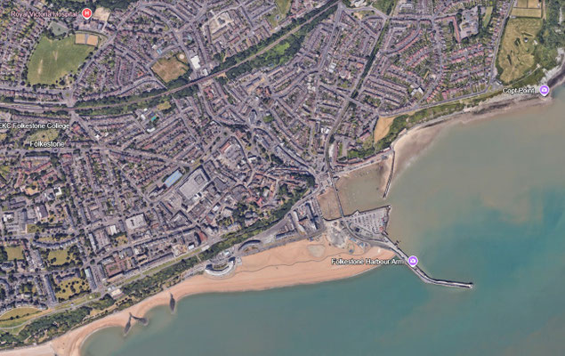 Aerial view of Folkestone, England.