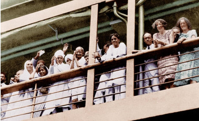 Gandhi on SS Rajputana at Bombay -  1931 December 14, 1931. Image rendition by Anthony Zois.
