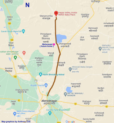 Route taken from Ahmednagar to Happy Valley.