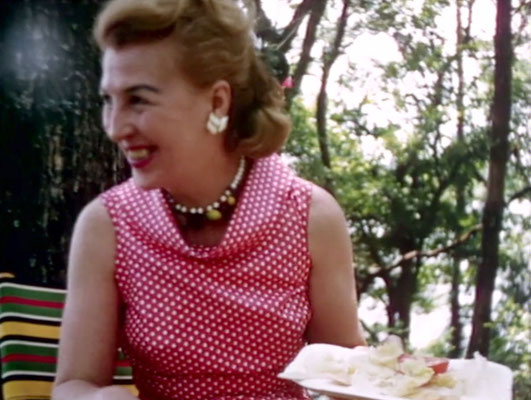 1956 ; Marion having lunch at the Meher Center during Meher Baba's visit. The images were captured by Anthony Zois from a film by Sufism Reoriented of this visit.