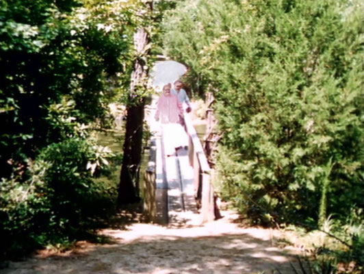1956 ; Meher Center, Myrtle Beach, SC. ; Meher Baba walking across the Center's bridge. The images were captured by Anthony Zois from a film by Sufism Reoriented.