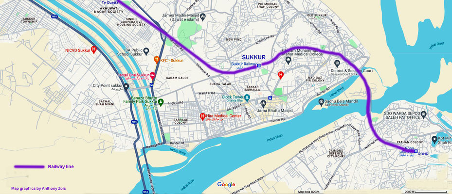 Sukkur & Rohri detail towns maps. Map Graphics by Anthony Zois.