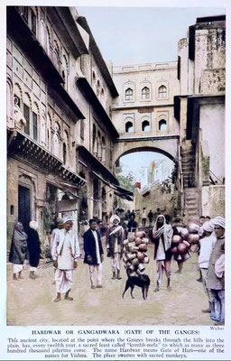 1938 Print of the India City of Haridware Street, Hardwar. Image rendition by Anthony Zois.