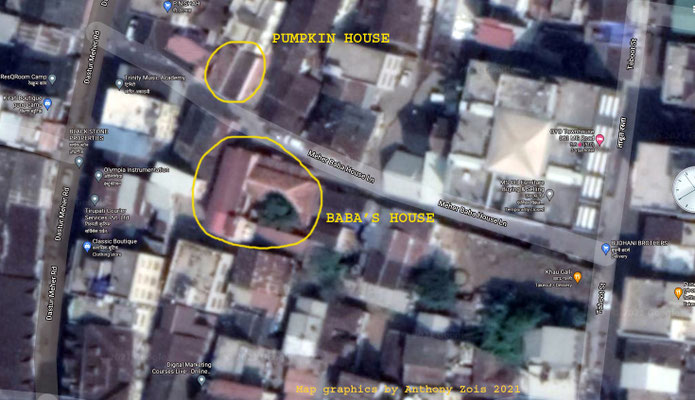 Aerial view of Meher Baba Lane, Pune. Map graphics by Anthony Zois.