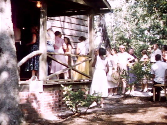 1956 ; Meher Center, Myrtle Beach, SC. ; People entering The Barn to be with Meher Baba. The images were captured by Anthony Zois from a film by Sufism Reoriented.