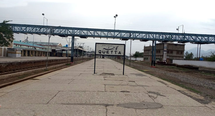 Quetta Railway Station platform & sign, Pakistan