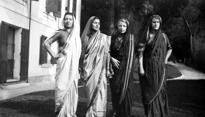 1937, Cannes : ( L-R ) Andree Aron, Anita, Hetti Mertens' nieces & Irene Billo dressed in their saris.