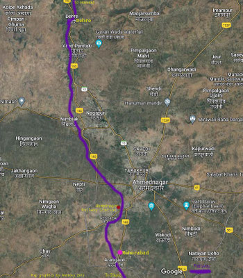 Map shows the journey from Meherabad to Dehre on the way to Rahuri