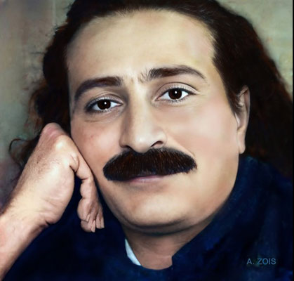 1931 : Meher Baba in England. Image rendition by Anthony Zois. BP