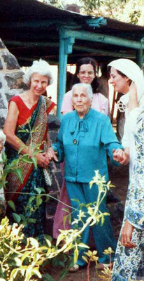 U.Meherabad, India. Judith Garbett (red top) with Kitty and others. ( cropped image )